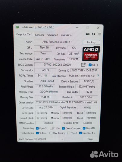 Asus evo Radeon 5600 xt