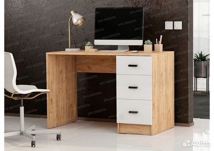 Стол письменный стандарт Дуб Вотан/Белый глянец