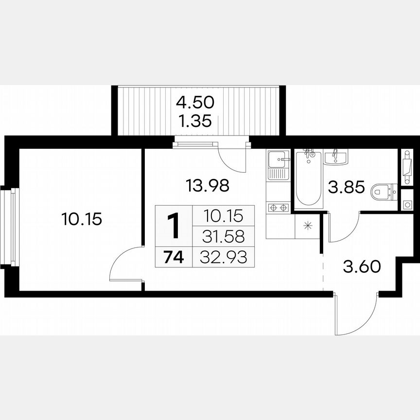 1-к. квартира, 32,9 м², 8/15 эт.
