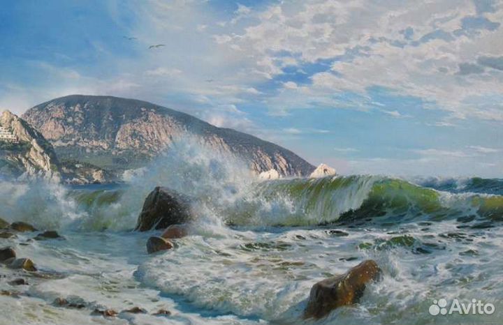 Картина маслом Лунная ночь Парусник Люкс живопись