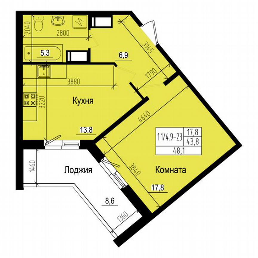 1-к. квартира, 48,1 м², 20/23 эт.