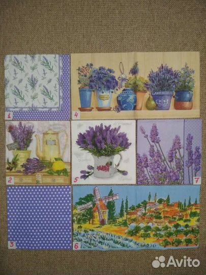 Салфетки д/декупажа Прованс-лаванда-оливки, ручная