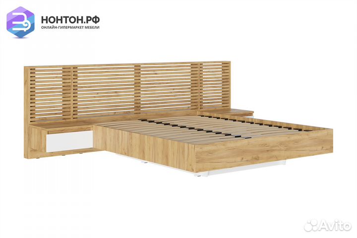 Кровать Бостон с тумбами 1.6 м дуб крафт золотой