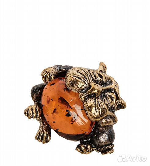Фигурка Кот с сосиской (латунь, янтарь) A2087900