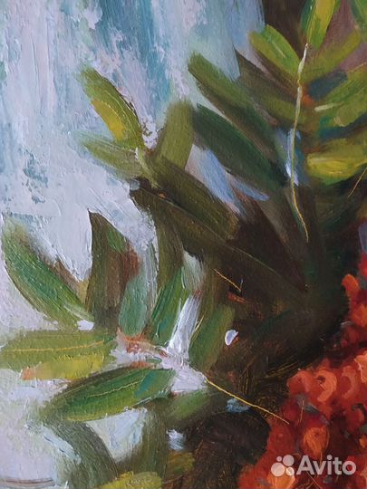Картина маслом, рябина, 28х28
