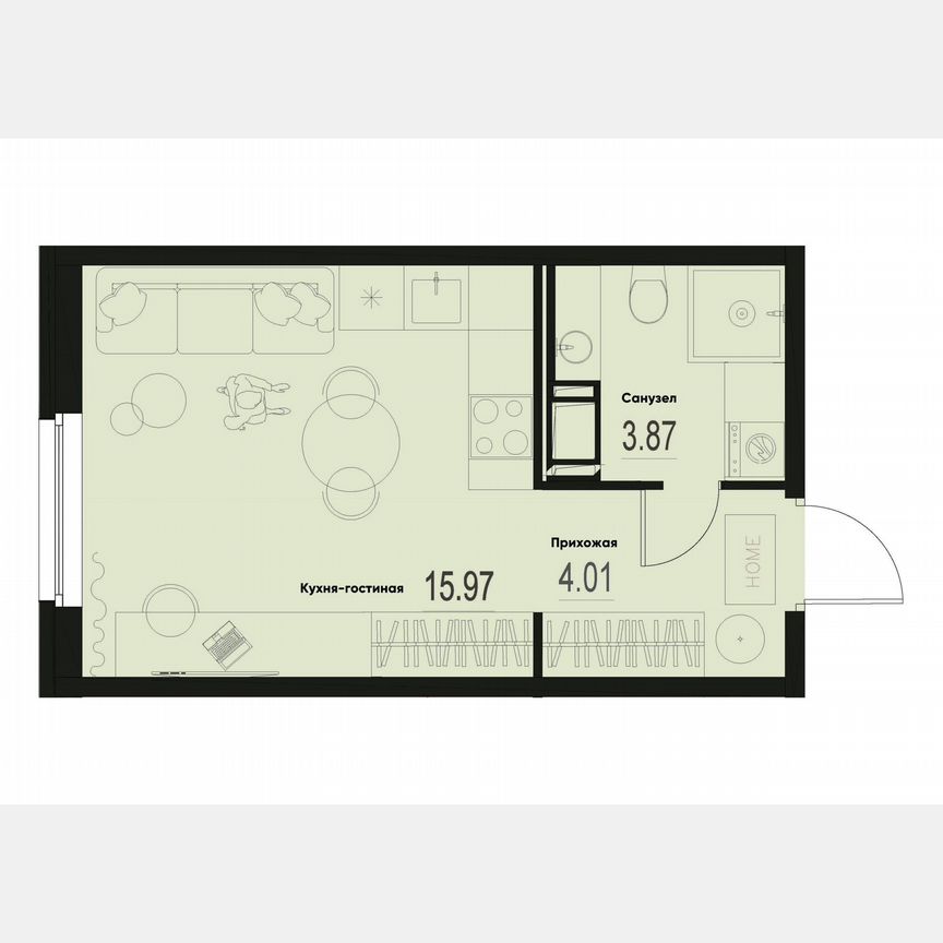 Квартира-студия, 23,9 м², 3/12 эт.