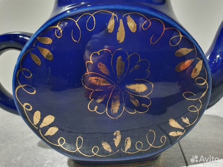 Чайник заварочный кобальт золочение Гжель СССР