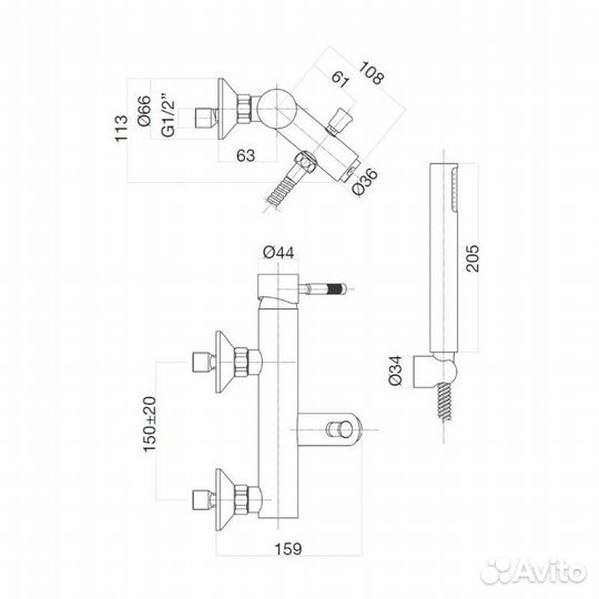 Смеситель для ванны Webert Rimini RI850101560