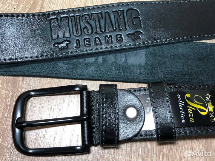 Ремень мужской Mustang Jeans кожаный. Чёрный