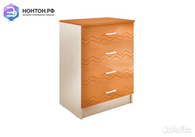 Комод Юниор-2 оранжевый металлик / дуб беленый