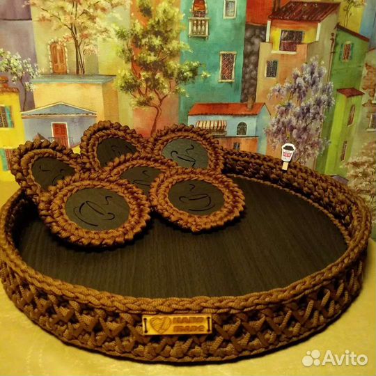 Поднос с подстаканниками. Ручная работа