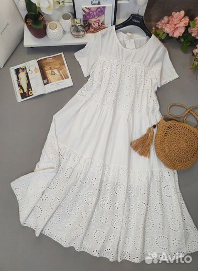 Платье Ришелье, 100 хлопок, Италия, единый размер