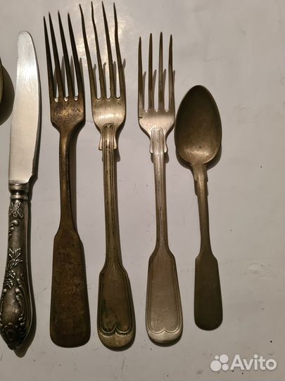Старенькие ложки, вилки латунь посеребренная