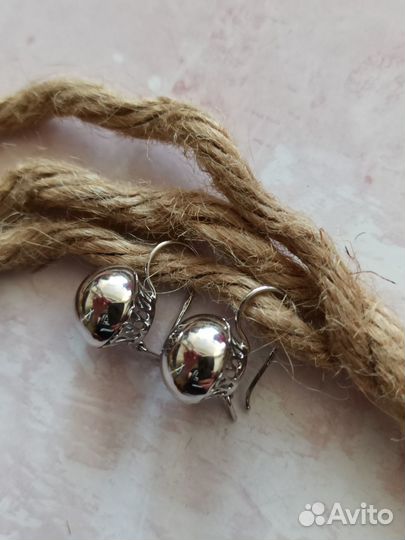 Серебряные серьги шары СССР на петле