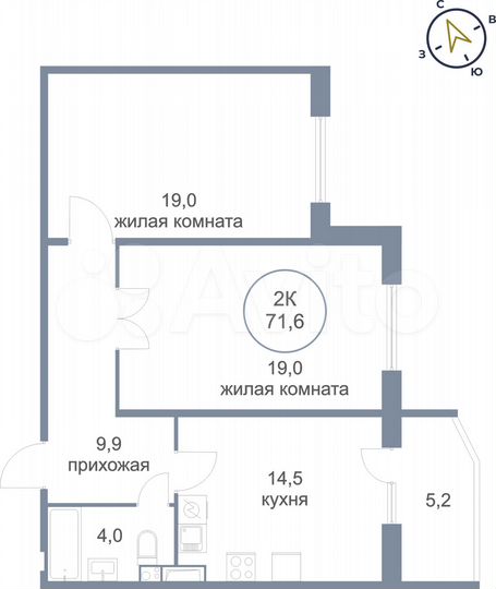 2-к. квартира, 71,6 м², 14/17 эт.