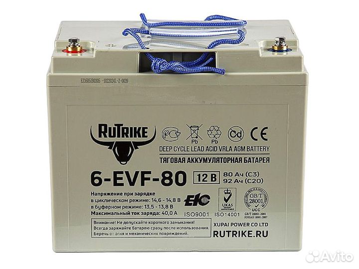 SLA аккумулятор RuTrike 6-EVF-80 (12V80A/H C3)