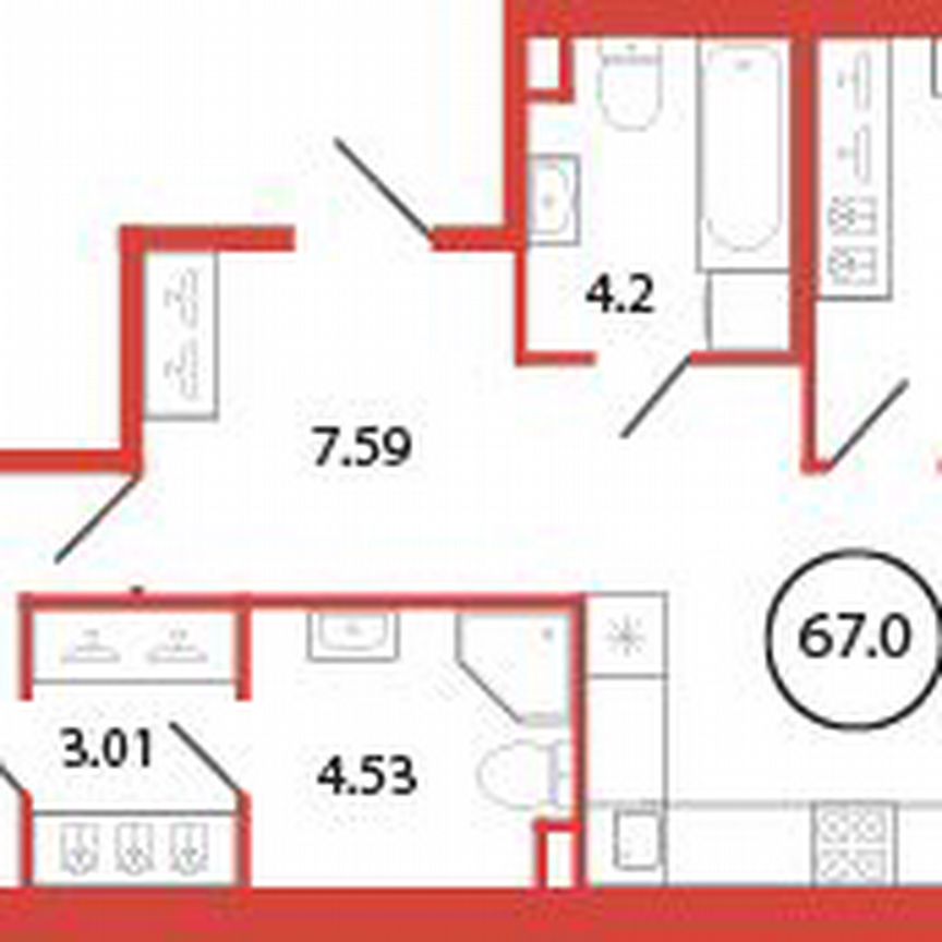 2-к. квартира, 67 м², 2/12 эт.