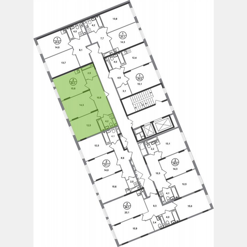 2-к. квартира, 60 м², 10/17 эт.