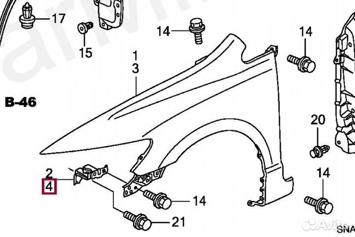 Кронштейн крыла левого Honda Civic