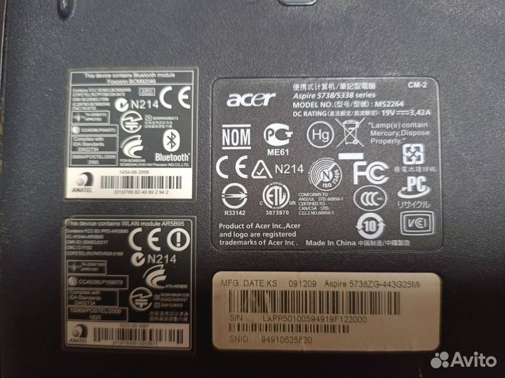 Ноутбук acer aspire 5738/5338 series