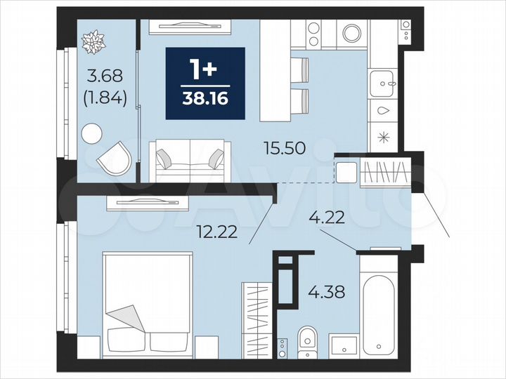 1-к. квартира, 38,2 м², 5/21 эт.