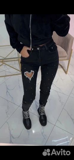 Джинсы турция 29 размер в стразахи камнях черные
