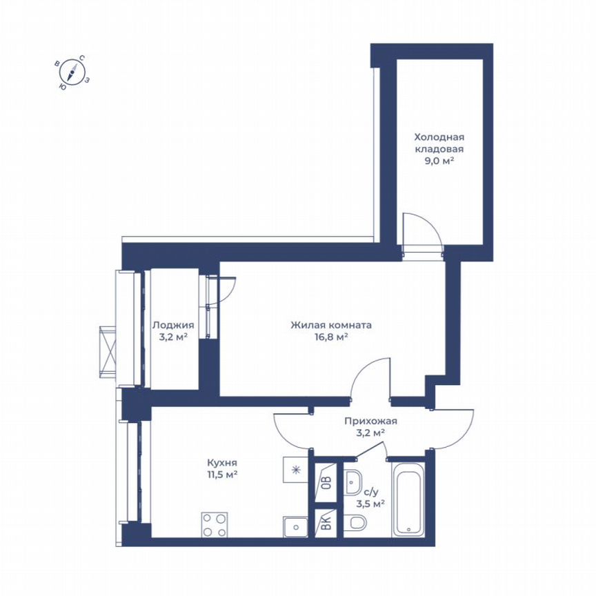 1-к. квартира, 45,6 м², 4/11 эт.