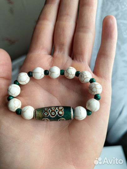 Браслет, бусина дзи, лазурит, нефрит