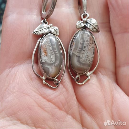 Серебряные серьги с мексиканским кружевным агатом