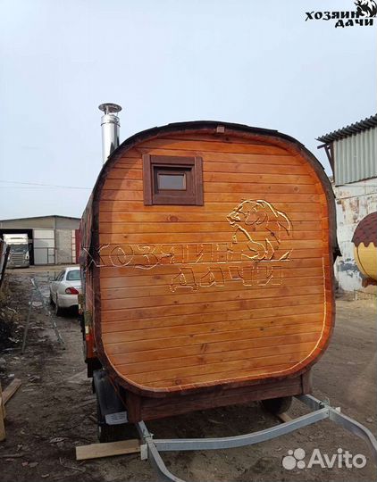 Баня бочка перевозная 2*2 на прицеп заказчика