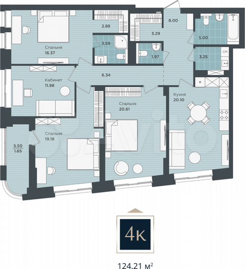4-к. квартира, 124,2 м², 10/24 эт.