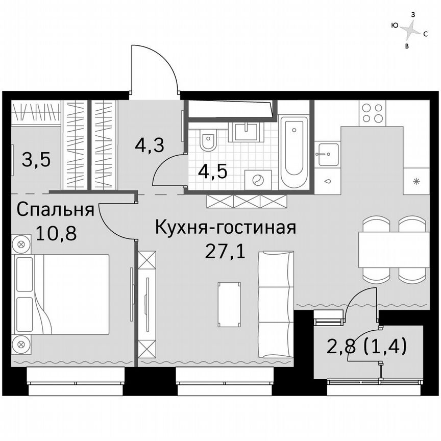1-к. квартира, 51,9 м², 28/28 эт.