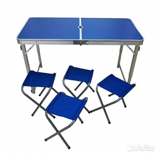 Стол раскладной туристический 4 стула синий