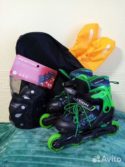 Ролики раздвижные reaction, р.32-35 +защита +сумка