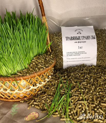 Сухой корм, сено, трава для кроликов