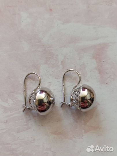Серебряные серьги шары СССР на петле