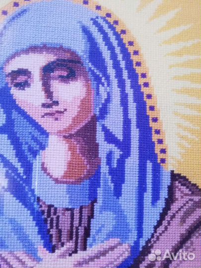 Икона Умиление вышитая крестиком, в рамке, 34х44см