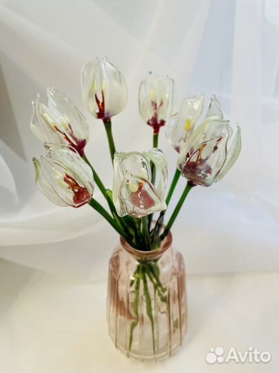 Тюльпан белый 20 см художественное стекло