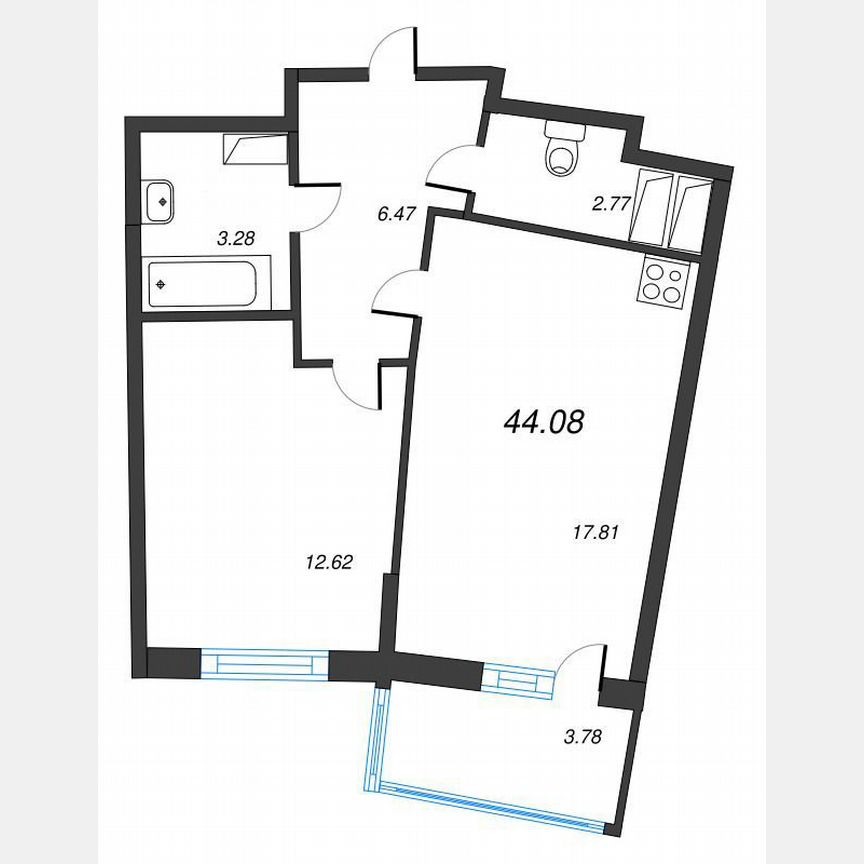 1-к. квартира, 46,7 м², 16/22 эт.