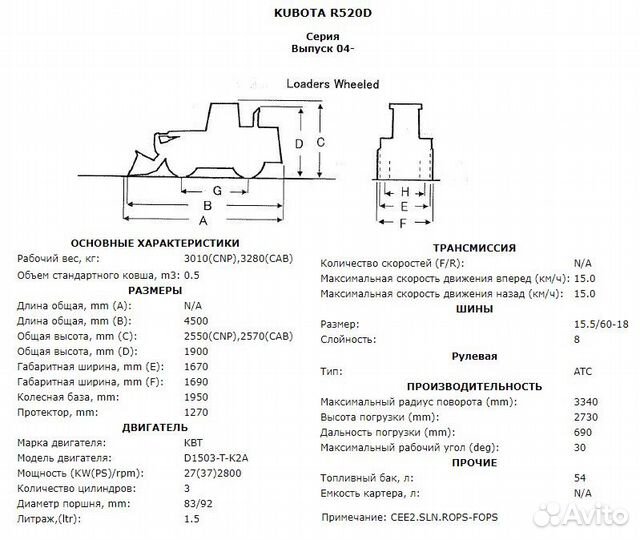 Фронтальный погрузчик KUBOTA R520, 2006