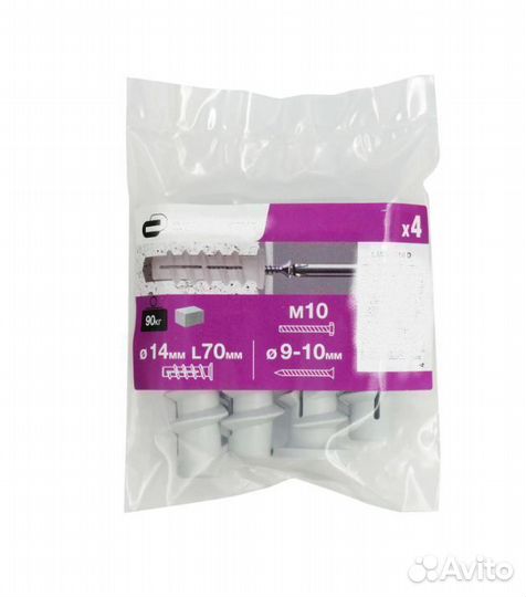 Дюбель для газобетона PBT 14х70/М10 мм, 4 шт