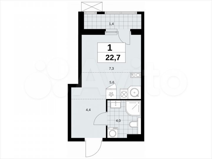 Квартира-студия, 22,7 м², 5/19 эт.