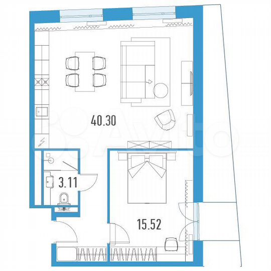 1-к. апартаменты, 58 м², 16/24 эт.