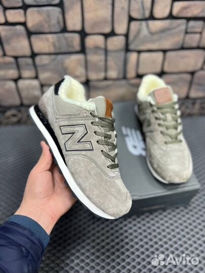 Кроссовки new balance 574 зимние бежевые с мехом