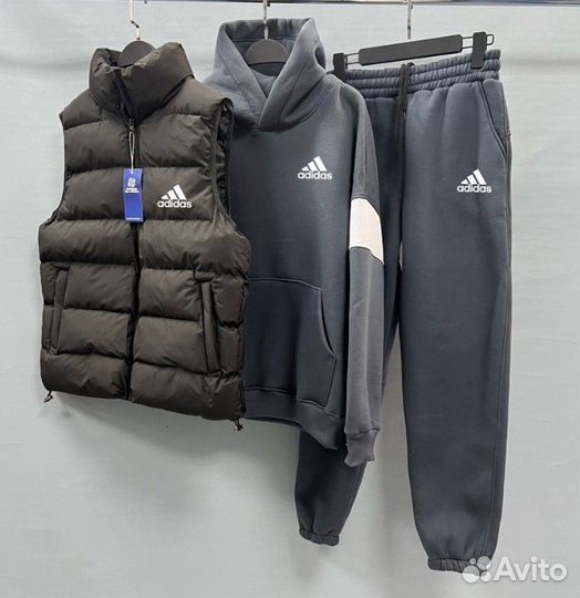 Мужской флисовый спортивный костюм Adidas тройка