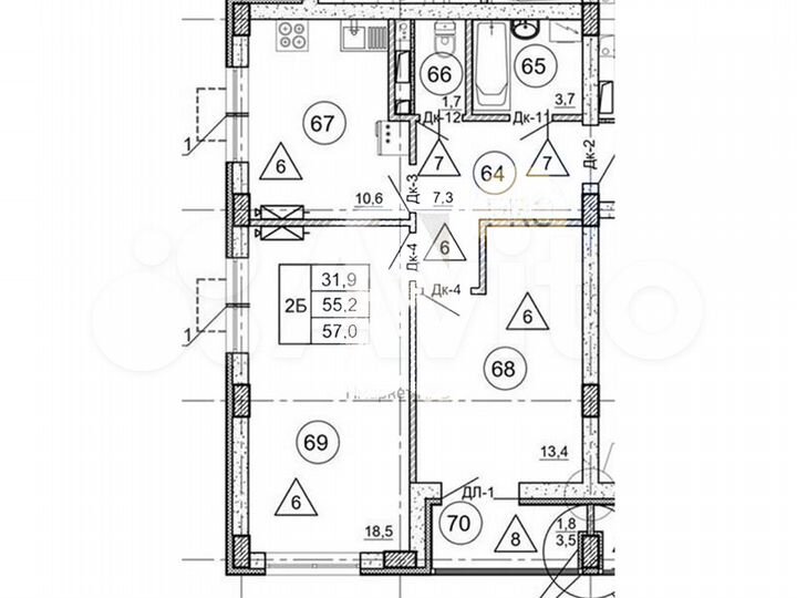 2-к. квартира, 57 м², 17/21 эт.