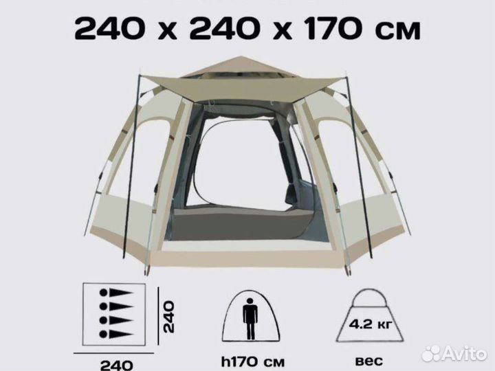 Палатка четырехместная автоматическая 240х240 2086