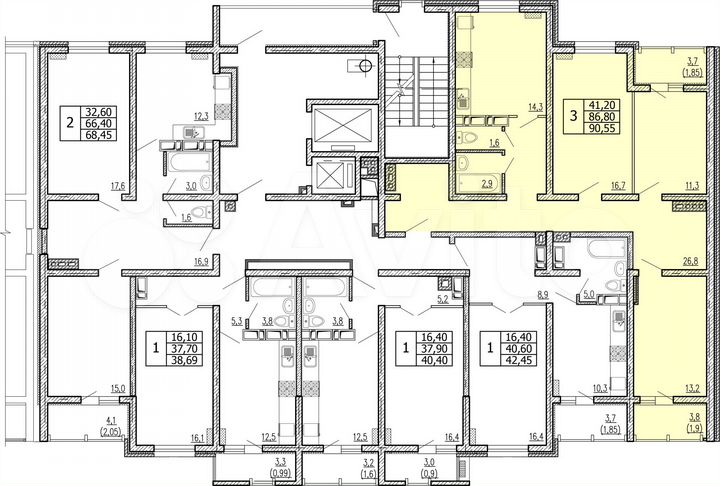 3-к. квартира, 90,6 м², 14/16 эт.