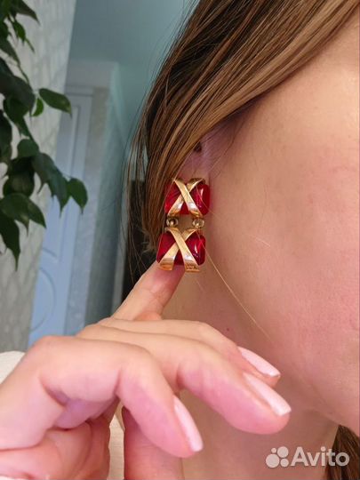 Серьги Chanel Vintage Ruby Люкс качество