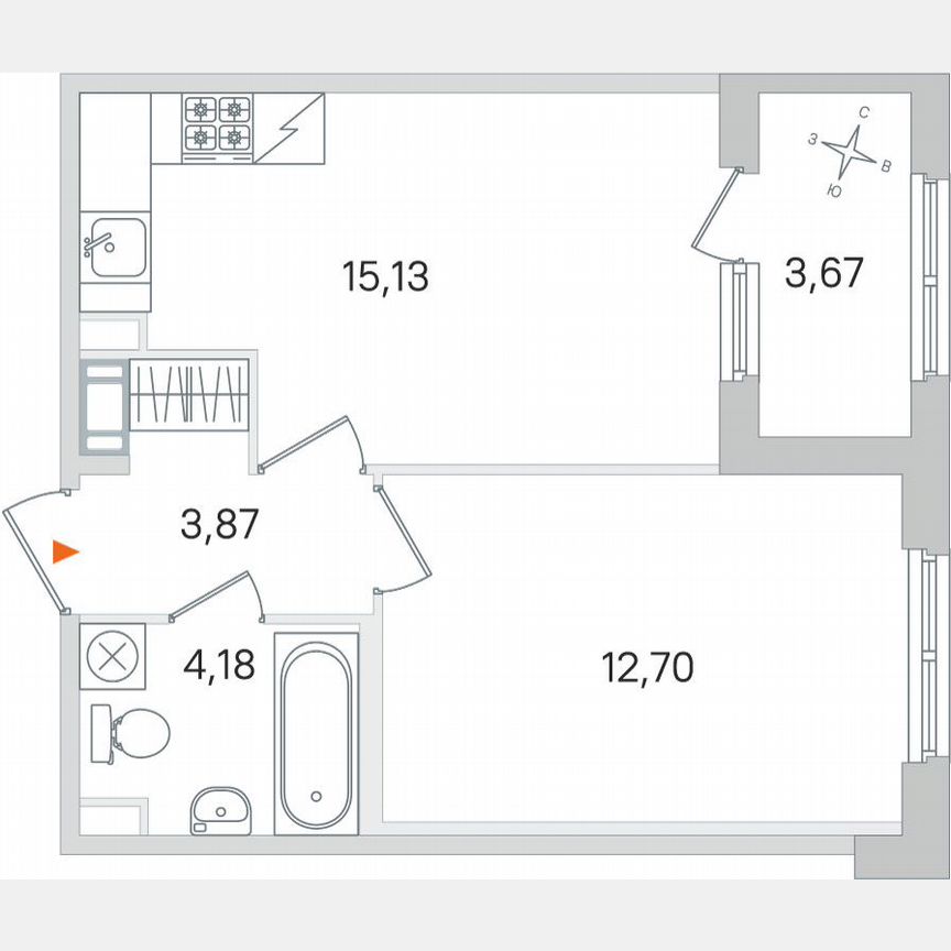 1-к. квартира, 37,7 м², 4/4 эт.